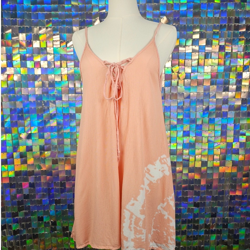 Venus Lace Up Front Mini Dress Womens Medium Peach Tie‎ Dye Boho Beach Coverup
